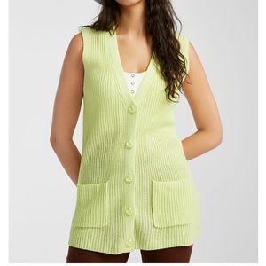Lime green ribbed button-up V-neck sweater vest NWT